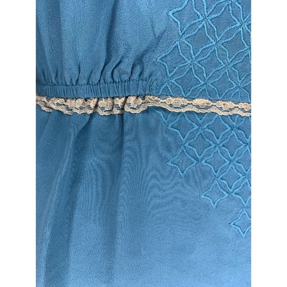 Vintage QS Silk Tank Peacock Blue Gray Lace Trim & Buttons Sleeveless Top Size S - Picture 8 of 12